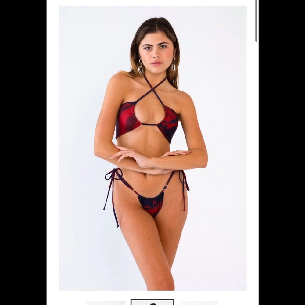 Crisscross Halter Bikini Set - Red and Black